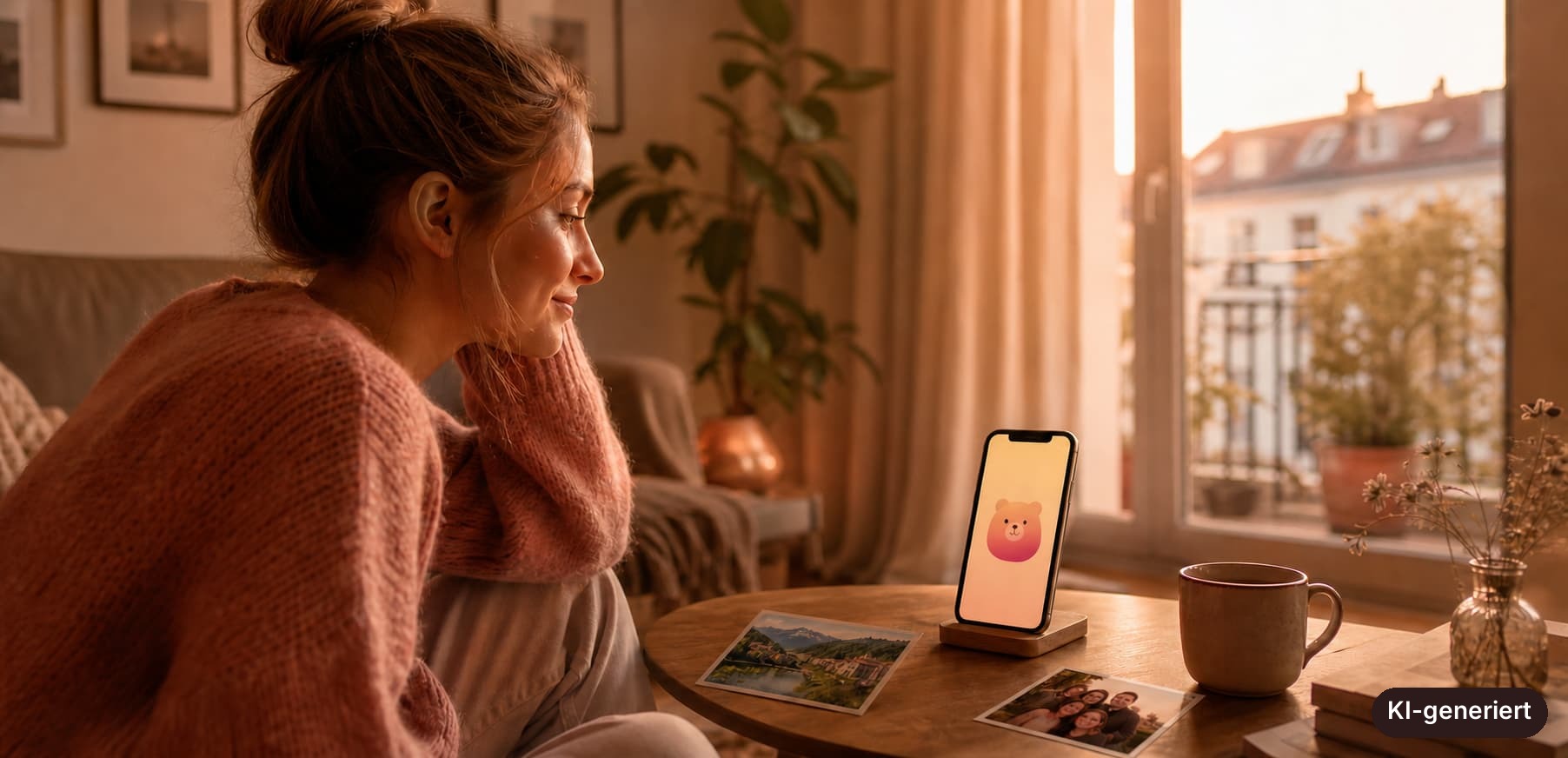 Eine Person im Ausland mit Drück mich auf dem Handy
